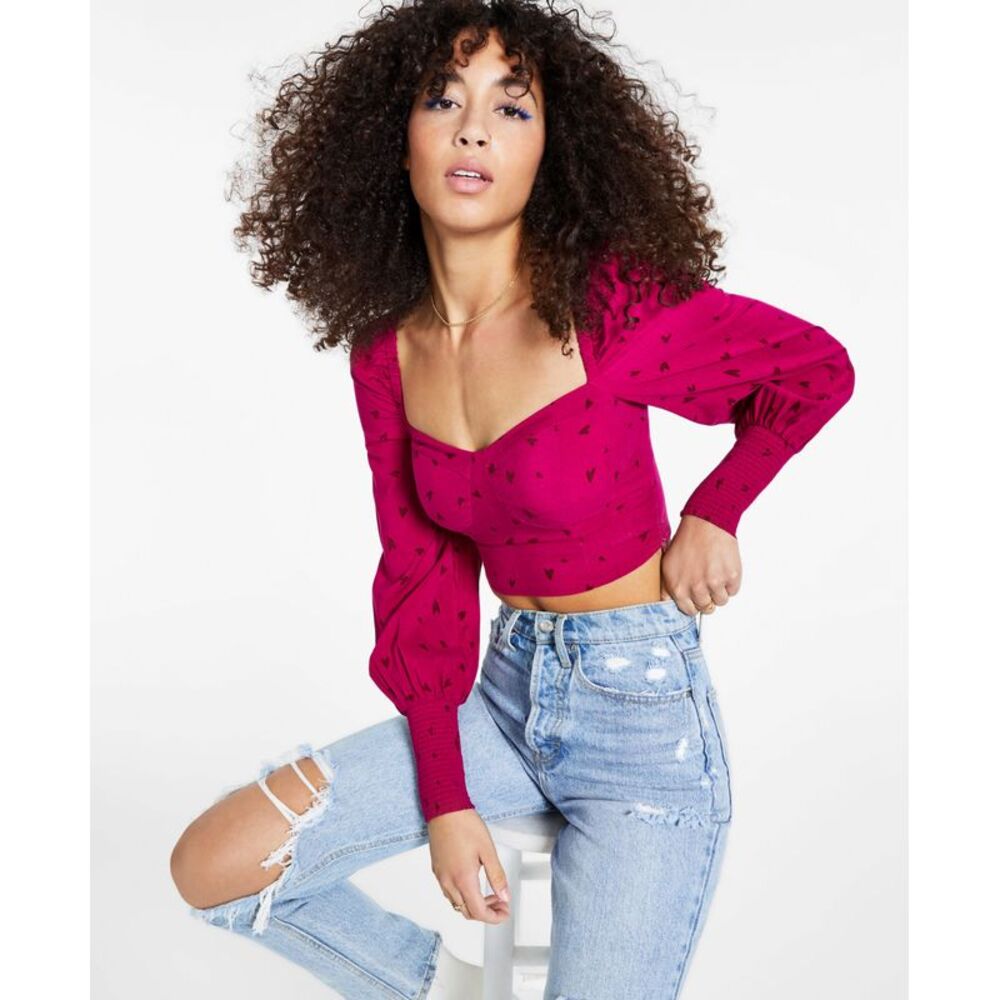 Bar III Heart Print Bustier Blouse